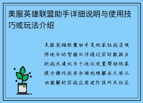 美服英雄联盟助手详细说明与使用技巧或玩法介绍