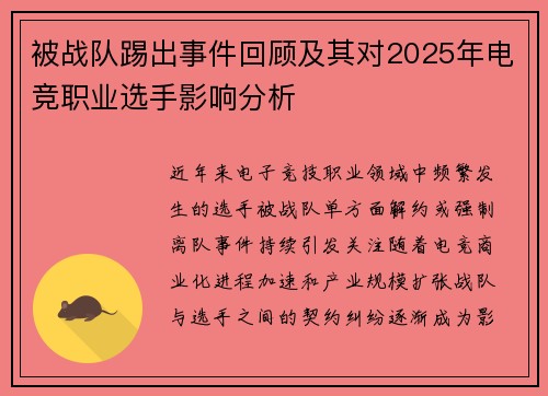 被战队踢出事件回顾及其对2025年电竞职业选手影响分析